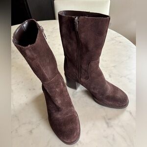 Vince Camuto Mid Shaft Dark Brown Suede Heeled Boots